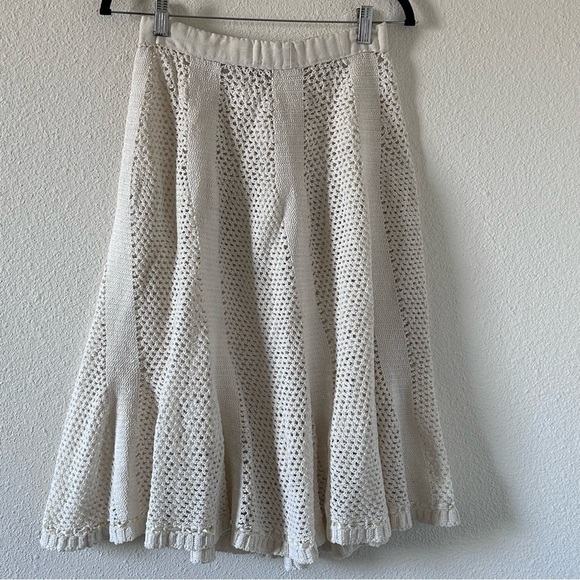 Dresses & Skirts - Women’s Knit Midi Skirt Small Cream Crochet Flare Boho Festival Handmade Western